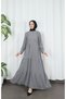 Lace Detailed Buttoned Layered Hijab Dress Light Gray Hnt8596 - 3
