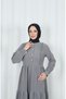 Lace Detailed Buttoned Layered Hijab Dress Light Gray Hnt8596 - 8