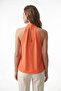 Women's Orange Stand Collar Buttoned Pleated Sandy Fabric Blouse - 8