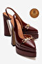 Genuine Leather Claret Red Leather Double Platform Design Open Back Women's High Heel Shoes Pachada - 2