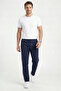 Men's Navy Blue Baggy Sweatpants with Elastic Waistband - 2