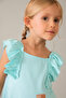 Girl's Ruffled Cotton Dress - Blue - 6