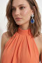 Women's Orange Stand Collar Buttoned Pleated Sandy Fabric Blouse - 6