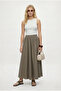 Women's Emilia Lined Zippered Gathered Waist Khaki Woven Long Skirt - 2