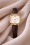 Henna Luxury Women's Wristwatch - Vintage Square Case Gold Detailed Bitter Brown Leather Strap Premium Watch - 5