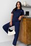 Women's Minimal Design Gold Button Detailed Patchwork Comfortable Fit Modal Set - 5