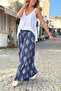 Italian Navy Blue Ethnic Pattern Soft Textured Elastic Waist Wide Leg Loose Woven Trousers 100 64 - 5