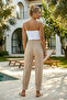 Beige Pocketed, Stitched Cuffs, Elastic Waist, Casual Muslin Woven Trousers 94 63 - 5
