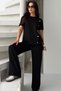 Women's Minimal Design Gold Button Detailed Patchwork Comfortable Fit Modal Set - 5