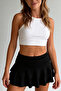 Women's Black High Waist Belted Gathered Layered Ruffle Lined Stretchy Mini Shorts Skirt - 4