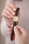 Henna Luxury Women's Wristwatch - Vintage Square Case Gold Detailed Bitter Brown Leather Strap Premium Watch - 4