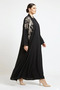 2 Pieces Nida Fabric Premium Full Black Open Abaya Set With Inner Floral Embroidery Muslim Hijab - 3