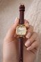 Henna Luxury Women's Wristwatch - Vintage Square Case Gold Detailed Burgundy Leather Strap Premium Watch - 5