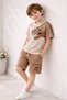 Boys' Short-Sleeved Dinosaur Printed and Felted Shorts and T-Shirt Two-Piece Set - 6