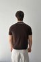 Brown Piped Polo Collar Knit T-Shirt - 2