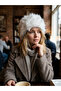 Faux Fur Women's Hat Furry Plush Snow Hat Beanie White and Black Fuzzy - 2