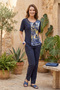 Women's Plus Size Lycra Crew Neck Garnished Glitter Print Patterned Short Sleeve Mom T-Shirt Combed Cotton Blouse - 4