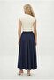 Women's Emilia Lined Zippered Gathered Waist Navy Blue Woven Long Skirt - 4