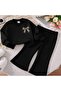 Girl's Leopard Bow Print Sweatshirt & Flared Sweatpants Set