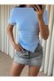 Scuba Asymmetric Blouse - Baby Blue - 3