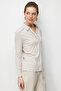 Women's Polo Collar Embroidered Cotton Combed Blouse Beige - 3