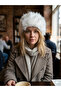 Faux Fur Women's Hat Furry Plush Snow Hat Beanie White and Black Fuzzy