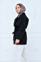 Short Buttoned Belted Trench Coat Black - 4