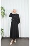 Button Detailed Bolero Pleated Dress Black Hnt7121 - 5