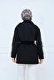 Short Buttoned Belted Trench Coat Black - 3