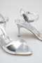 Silver Leather Single-Strap Heeled Women's Sandals - 4