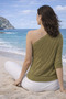 Women's Asymmetrical Collar Single Sleeve Openwork Special Design Stylish Knitted Patterned Khaki Knitwear Blouse - 3