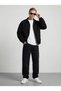 Men's Black Cotton Gabardine Fabric Classic Collar Jacket with Elastic Waist and Sleeves and Zipper Closure