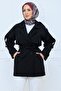 Short Buttoned Belted Trench Coat Black - 5