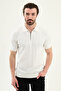 Patterned Slim Fit Polo Collar Zippered Men's Knitwear T-Shirt Ecru - 11585.26Y