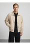 Men's Cream Cotton Gabardine Fabric Classic Collar Jacket with Elastic Waist and Sleeves and Zipper Closure - 3