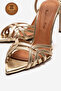 Genuine Leather Women's Open Toe Design Thin Heeled Shoes Gold Sultan Pronade - 3