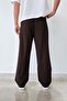 Pleated Baggy Fit Fabric Brown Trousers - 3