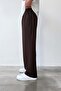 Pleated Baggy Fit Fabric Brown Trousers - 2