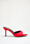 Women's Red Satin Gold Detailed Thin Heeled Open Toe Slippers - 2