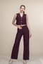 Women's Summer Burgundy Fabric Trouser Suit with Vest High Waist Stylish Two-Piece Casual Comfortable 1307 - 2