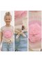 Girl's Pink Rose Detailed Beige Knitted Crop T-Shirt-4318 - 2