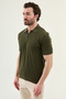 Plain Slim Fit Polo Collar Zippered Men's Knitwear T-Shirt Khaki - 11594.26Y - 2