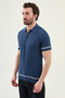 Stripe Detailed Slim Fit Polo Collar Zippered Men's Knitwear T-Shirt Indigo - 11592.26Y - 3
