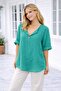 Women's V-Neck Button Detailed Three-Quarter Sleeve Italian Blouse