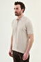 Plain Slim Fit Polo Collar Zippered Men's Knitwear T-Shirt Beige - 11594.26Y - 3