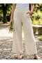 Women's Belted Cream Linen Palazzo Trousers - 2