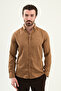 Striped Slim Fit Stand Collar Long Sleeve Men's Shirt Camel - 27144.26Y