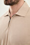 Plain Slim Fit Zippered Polo Collar Men's T-Shirt Beige - 36859.26Y - 2