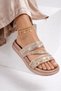 Straw Textured Cross Braided Strap Women's Slippers with Stone Detail - 2