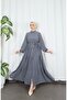 Buttoned Belted Layered Dress Dark Gray Hnt8593